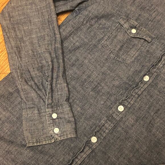 American Eagle Blue Denim Chambray Lace Long Sleeve Button Down Shirt - Picture 6 of 11